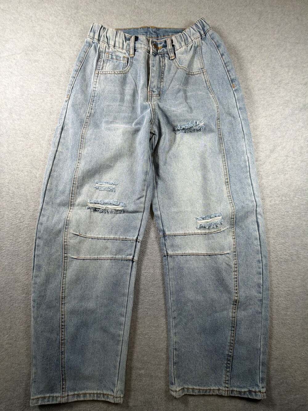 Light Wash Distressed Wide Leg Elastic Waist Jeans